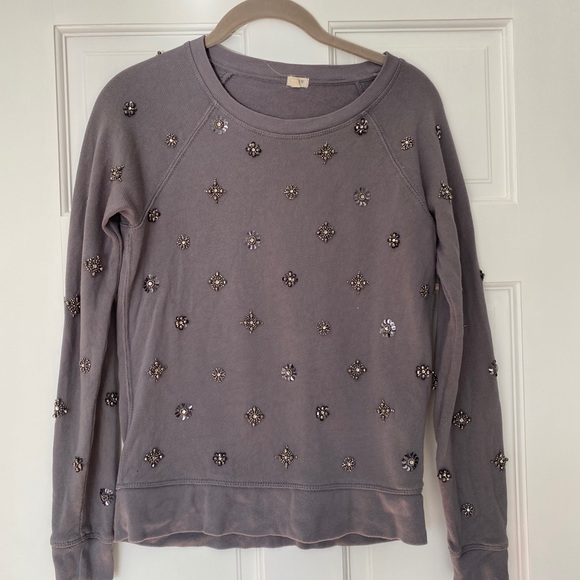 J.Crew Factory Gray Beaded Sweatshirt XS - Picture 2 of 3